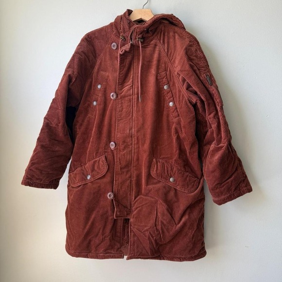American Eagle By Payless Jackets & Blazers - American Eagle Outfitters Corduroy Hooded Coat Brown Mens Medium Button Front